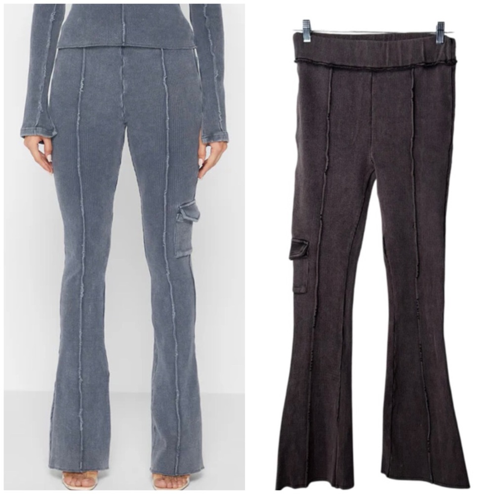 Manière De Voir ribbed flared cargo leggings in a washed purple color Size 8